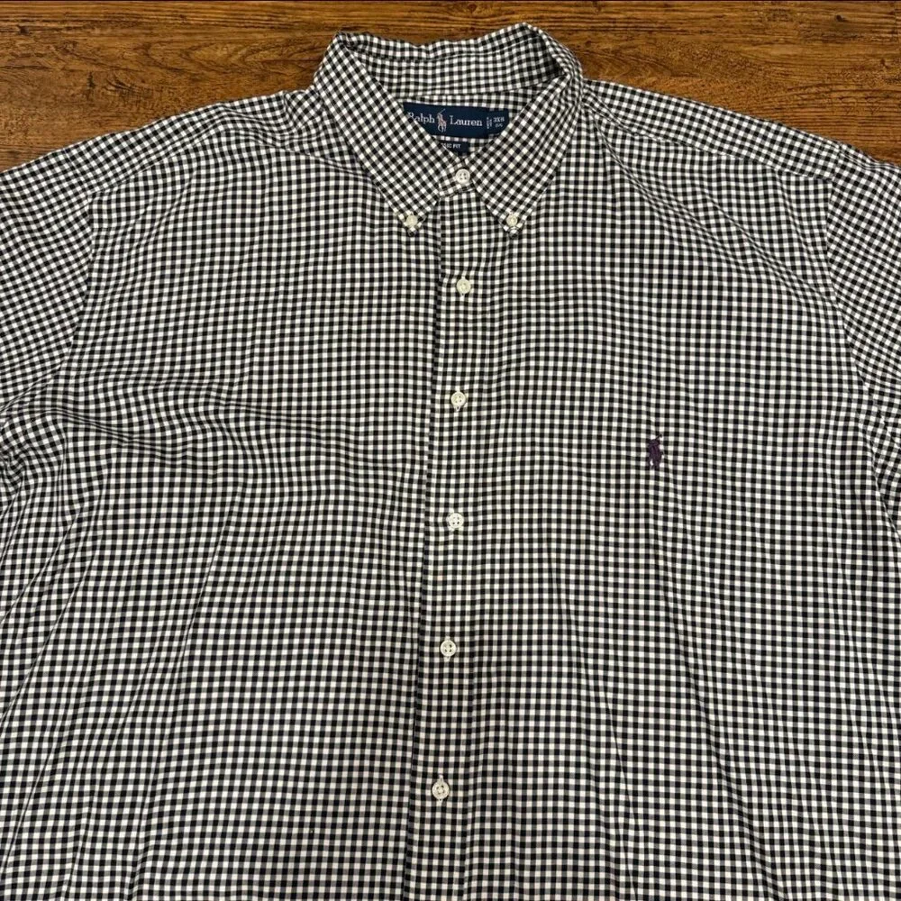 Vintage Polo Ralph Lauren Black White Gingham Check Button Down Shirt Men's 3XB